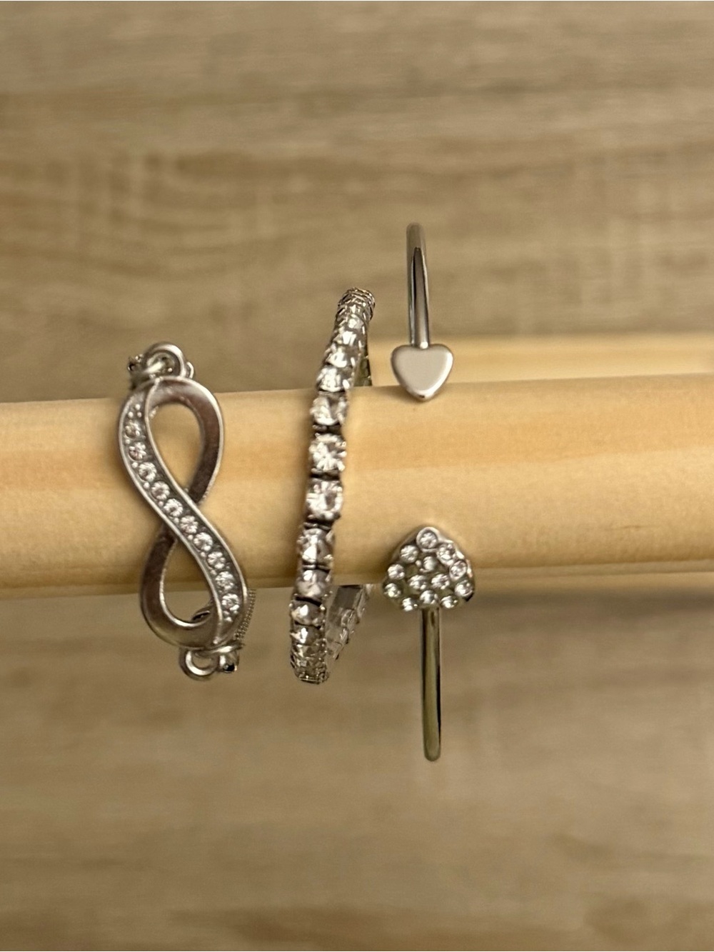 5-Piece Silver Tone Rhinestone Bracelet Bundle | Infinity, Heart & Crystal NWOT - Picture 7 of 7